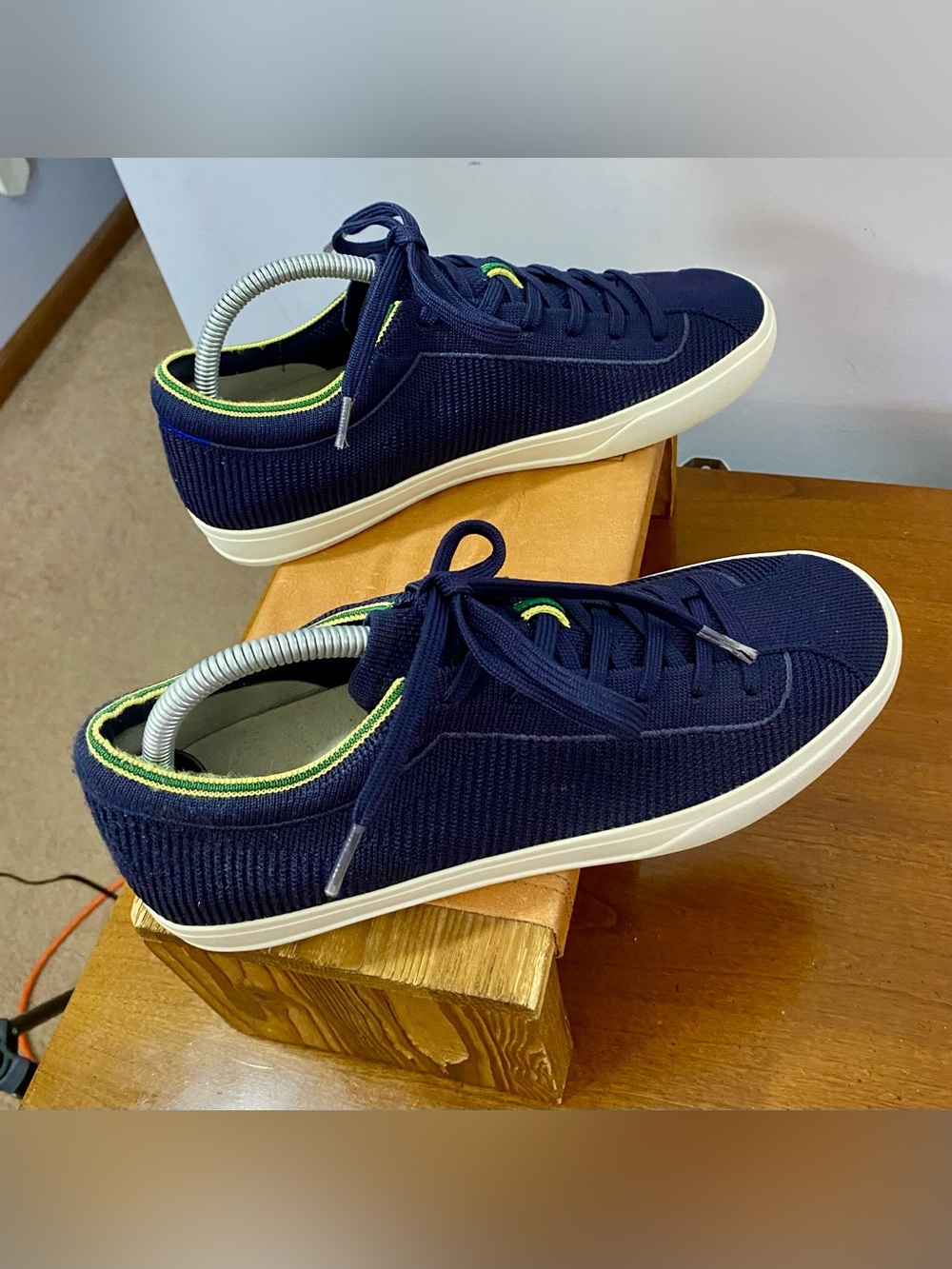 Rothy's The Lace Up Sneakers Navy Blue Yellow Trim Knit Women’s Size 10 Washable - Picture 5 of 16